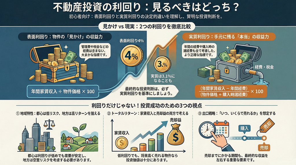 不動産投資の利回り:見るべきはどっち?